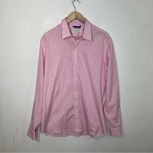 Teddy Stratford Pink Gingham Oxford Cloth Zip Front Shirt Size Large or 4